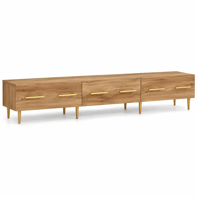 VILIMA Tv meubel - Tv kast - 150 x 36 x 30 cm - Licht eiken hout - 3 lades - 8 poten - Landelijk design - Opbergruimte