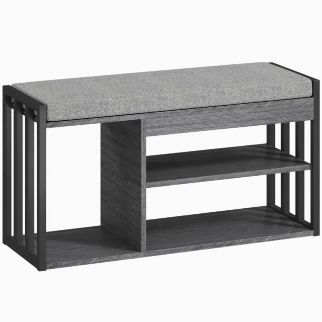 MUVANO Schoenenbank met kussen - Open schoenenopberging - Metalen frame - 86 x 30 x 45,4 cm - Zitten en schoenen wisselen - Voor hal en slaapkamer - Grijs