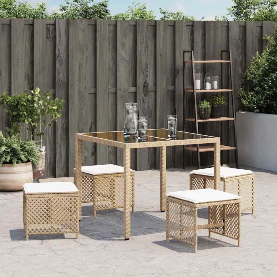 vidaXL Tuinkrukken 4 st met kussens 41x41x36 cm poly rattan beige, foto 2