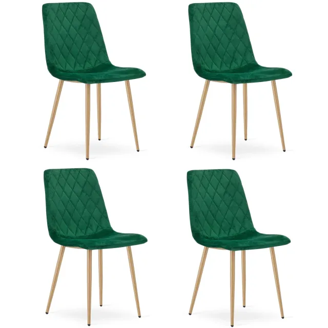 LEOBERT TURIN Eetkamerstoelen – Set van 4 – Groen Velvet – Houten Poten – Comfortabele Ergonomische Zitting – Modern Design – Velvet Stoel voor Woonkamer, Keuken en Eetkamer – Max. 110 kg per Stoel