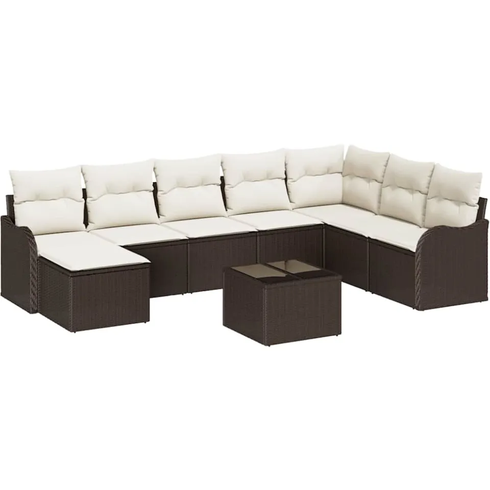 vidaXL Tuin Sofa Set 9 st Bruin en wit poly rattan, foto 4