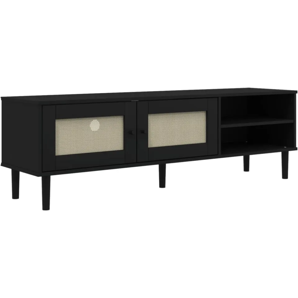 vidaXL Tv-meubel SENJA 158x40x49 cm rattan-look massief grenen zwart, foto 3