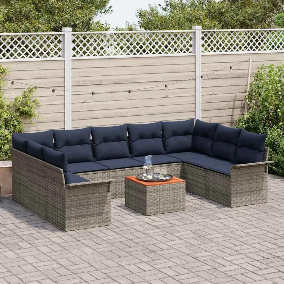vidaXL Tuinbankenset 10 st Grijs poly rattan, foto 3