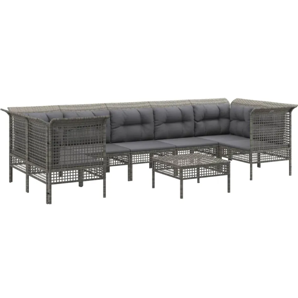 vidaXL 8-delige Loungeset met kussens poly rattan grijs, foto 2