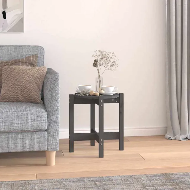 vidaXL Salontafel Ø 42,5x45 cm massief grenenhout grijs, foto 2