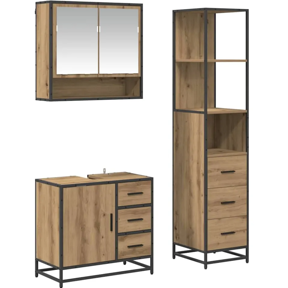 vidaXL Badkamermeubelset 3 st Artisan Eiken Bewerkt hout Bruin