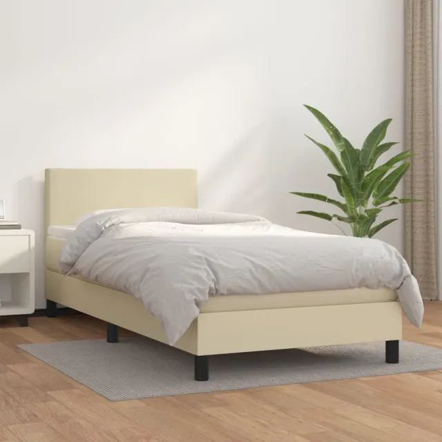 vidaXL Boxspring met matras kunstleer crèmekleurig 80x200 cm