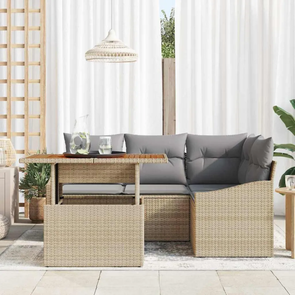 vidaXL Tuin Sofa Set 5 st Beige Poly riet, foto 3