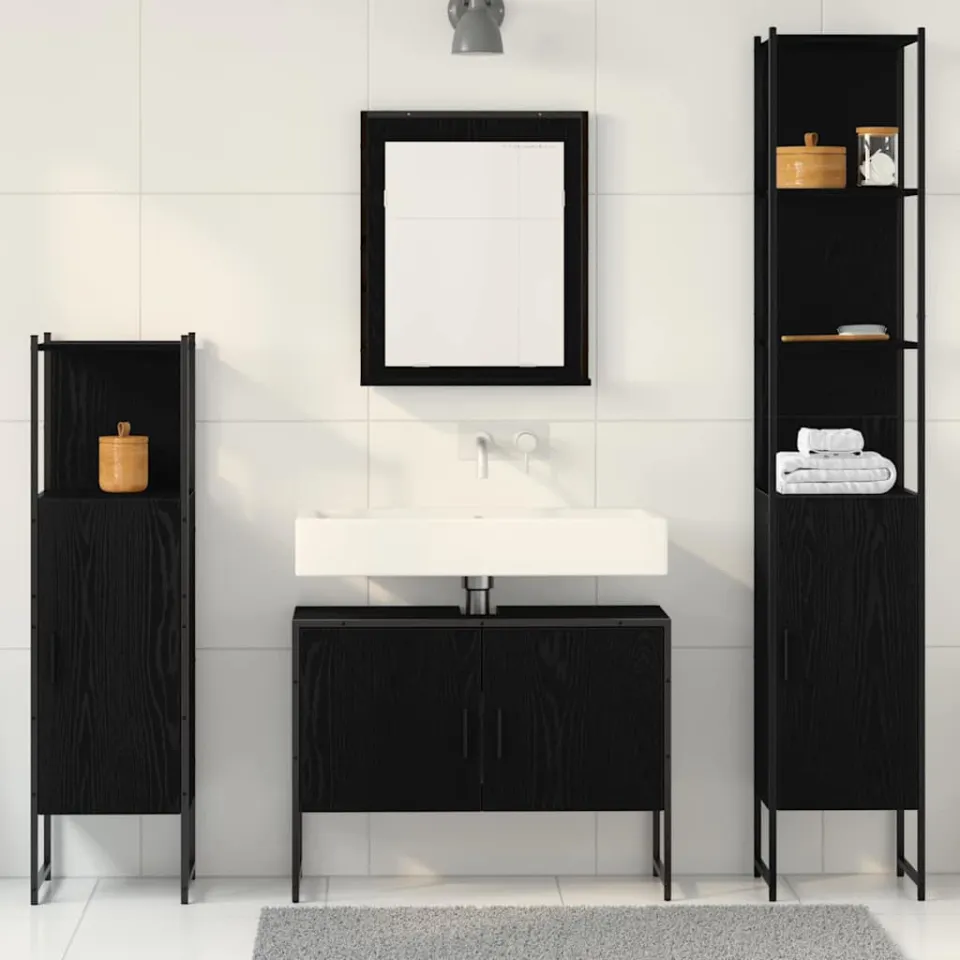 vidaXL Badkamermeubelset 4 st Zwart 33 x 33 x 185,5 cm Bewerkt hout, foto 3