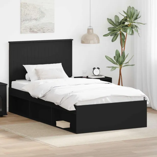 vidaXL Bedframe met hoofdeinde Zwart 100 x 200 cm Massief grenenhout