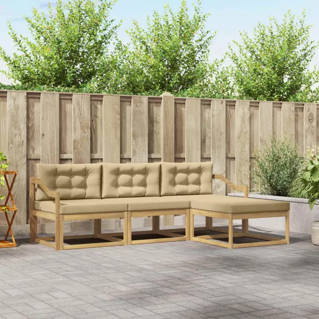 vidaXL Buiten bankenset 4 st Wit en Beige Polyester