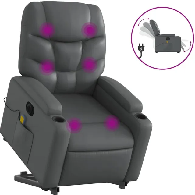 vidaXL Sta-op-massagestoel - elektrisch - kunstleer - grijs