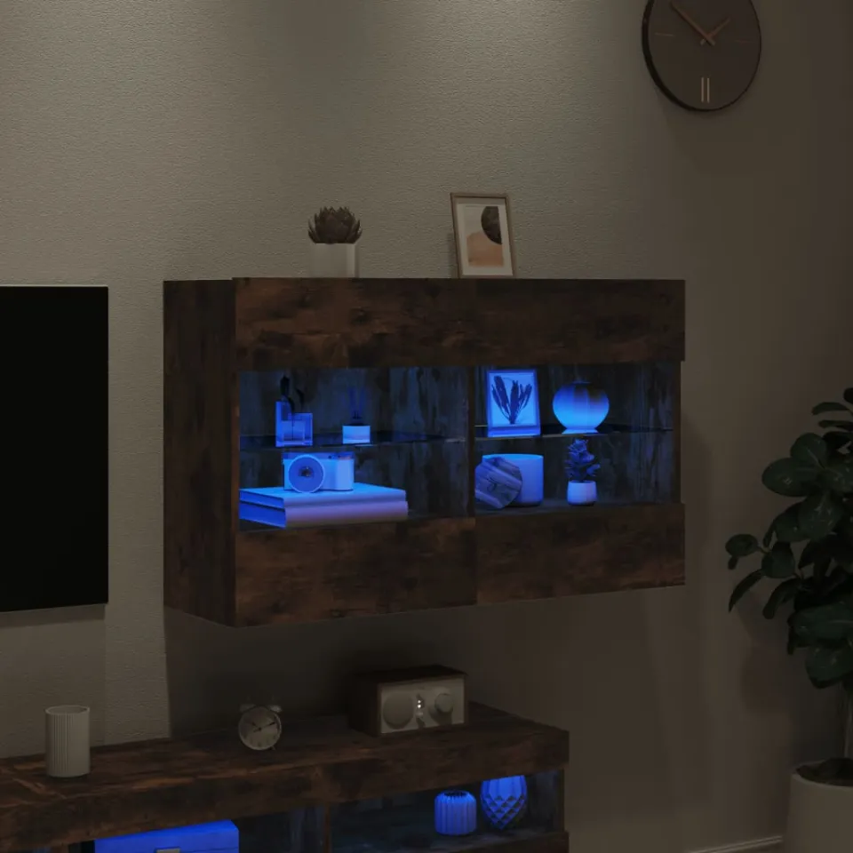 vidaXL Tv-wandmeubel met LED-verlichting 98,5x30x60,5 cm gerookt eiken, foto 4