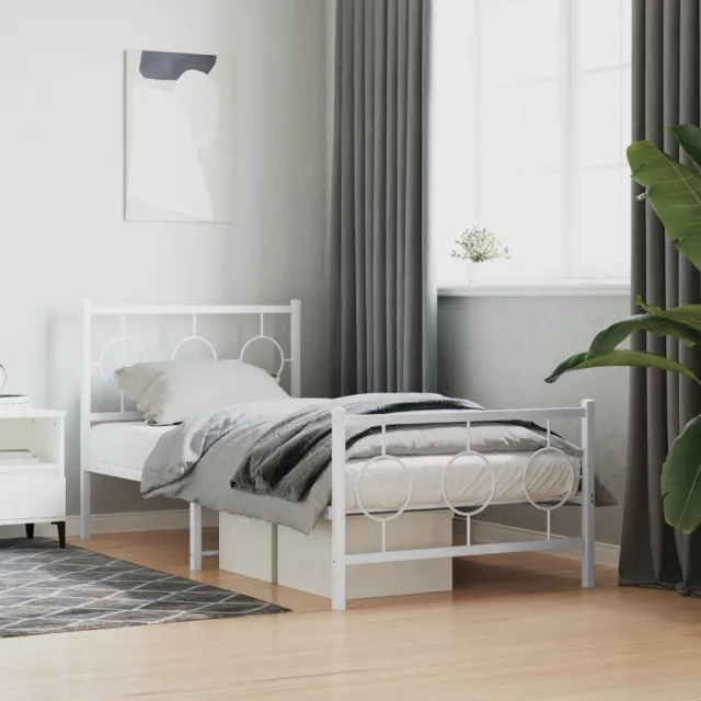 vidaXL Bedframe met hoofd- en voeteneinde metaal wit 90x190 cm