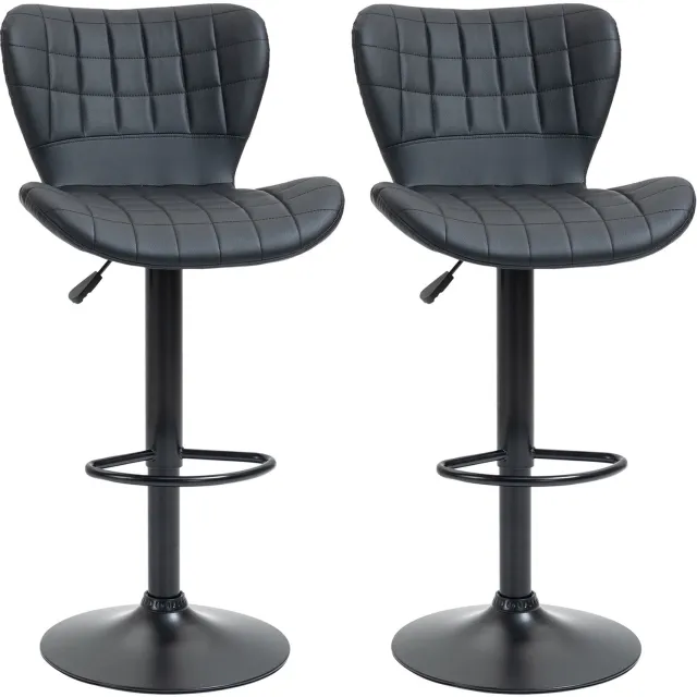 Homona Barkrukken - Set van 2 - Draaibaar en in hoogte verstelbaar - Met voetsteun - Kunstleer - 47 x 51,5 x 89-109 cm - Zwart