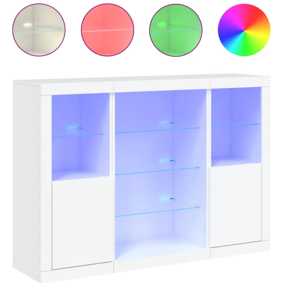 vidaXL Dressoirs met LED-verlichting 3 st bewerkt hout wit, foto 3