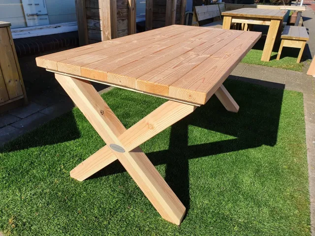Het Houten Huis Tuintafel met houten X-poot- Douglas- Compleet gemonteerd- 90x200