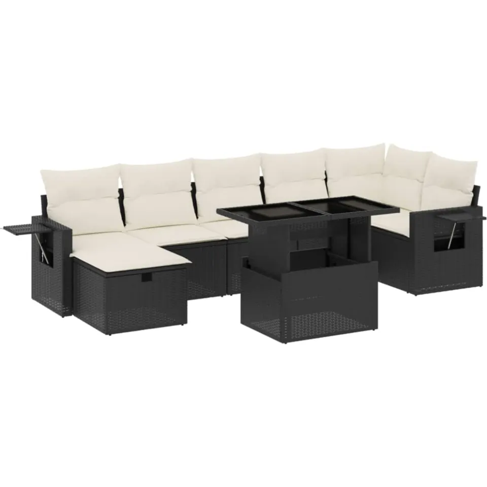 vidaXL 8-delige Loungeset met kussens poly rattan zwart, foto 3