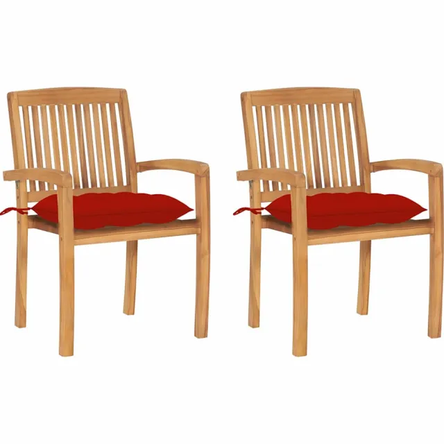 vidaXL Tuinstoelen 2 st met rode kussens massief teakhout Rood