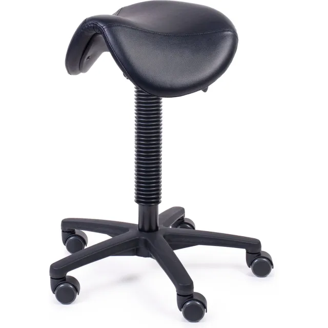 MTM zadelkruk FREYA 200-N - zwarte zadelzitting - kunstleer - kunststof kruisvoet - op wielen – 52/72 cm