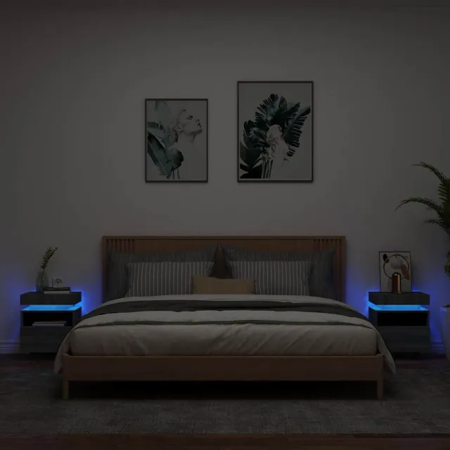 vidaXL Nachtkastjes met LED 2 st 40x39x48,5 cm grijs sonoma, foto 2