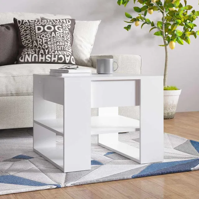 vidaXL Salontafel 55,5x55x45 cm bewerkt hout wit, foto 2