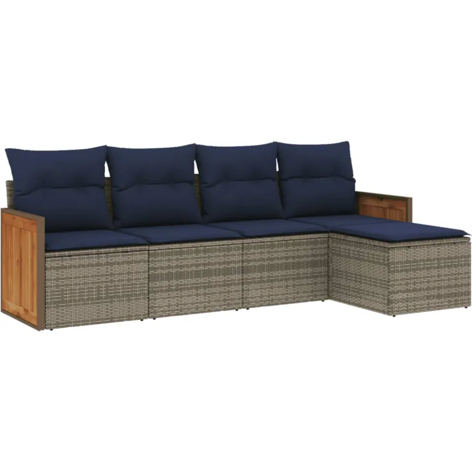 vidaXL 5-delige tuinbankset met kussens, grijs polyrotan, foto 4