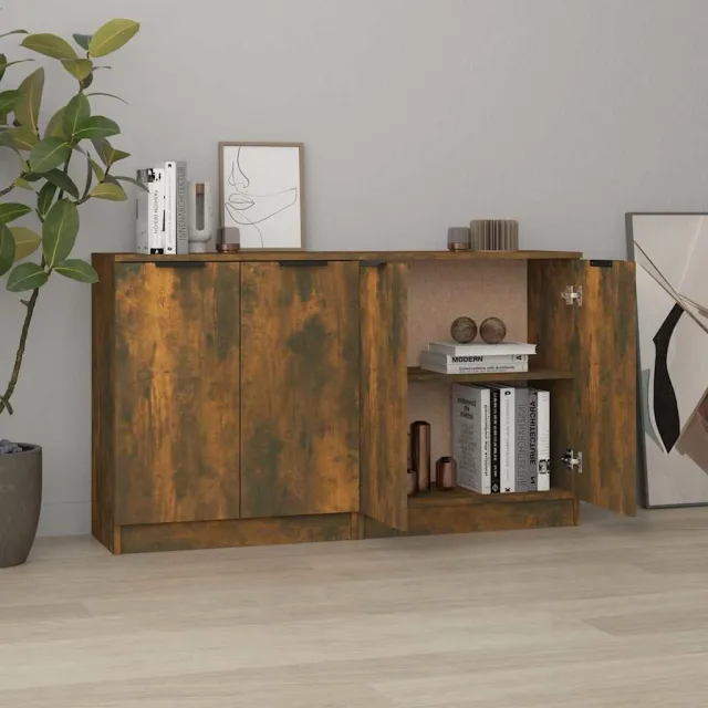 vidaXL Dressoirs 2 st 60x30x70 cm bewerkt hout gerookt eikenkleurig, foto 2