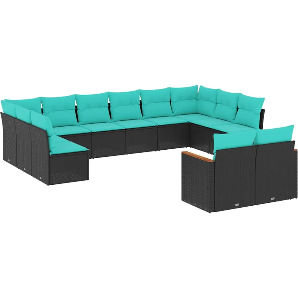 vidaXL 12-delige tuinbankset met kussens van zwart polyrotan, foto 3