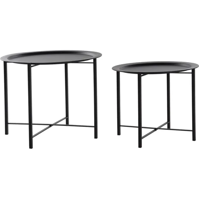 Item International ITEM Bijzettafels - 2x stuks - rond - zwart - metaal - 44/49 cm - decoratief en praktisch