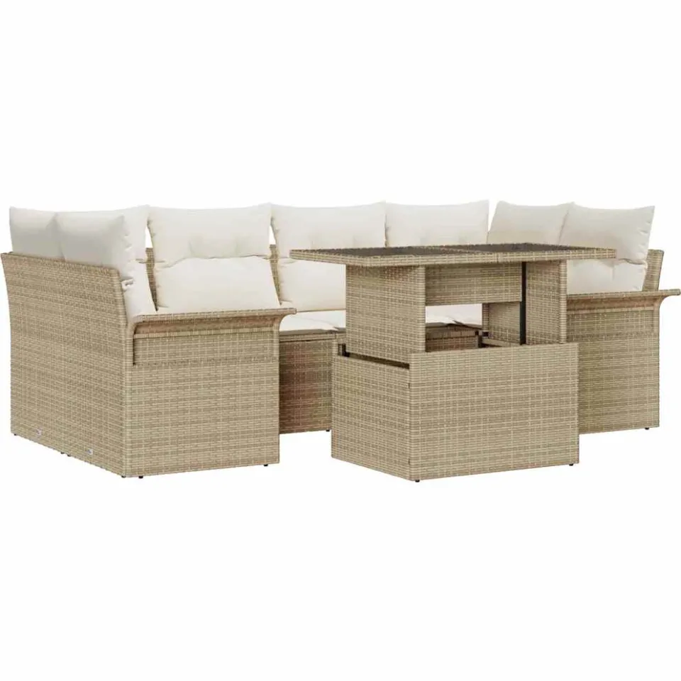 vidaXL Tuin Sofa Set 7 st Beige [Synthetisch]: Poly Rattan