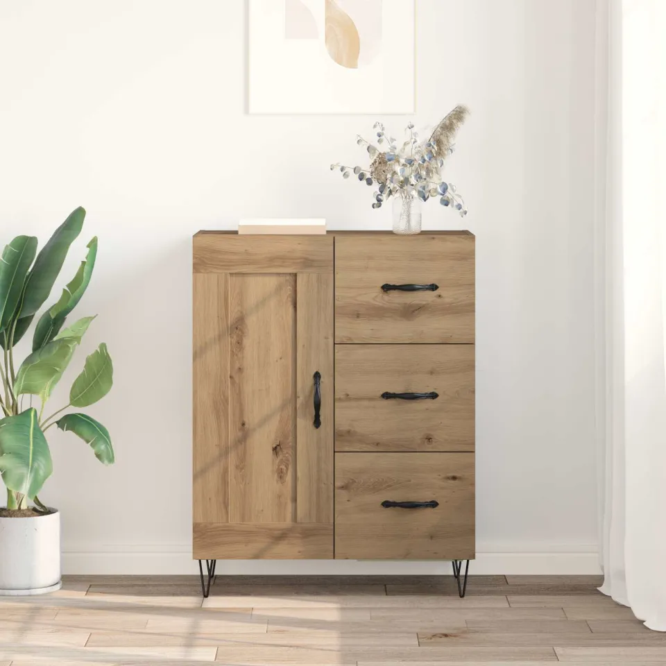 vidaXL Dressoir Artisan Eik 69,5 x 34 x 90 cm Geconstrueerd hout bruin, foto 3