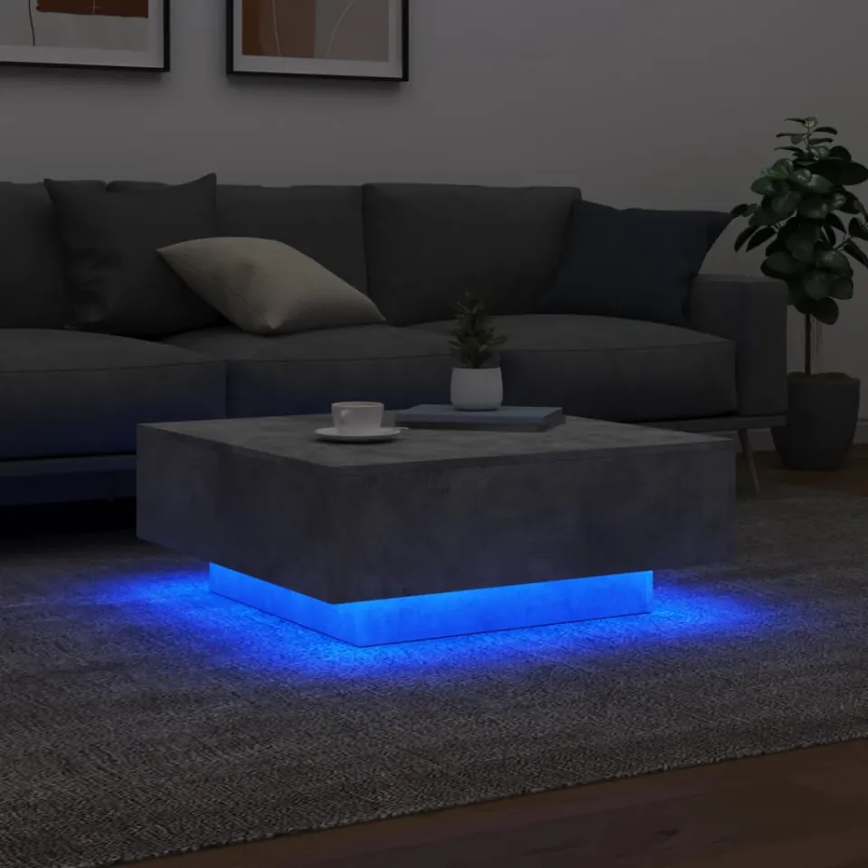 vidaXL Salontafel met LED-verlichting 80x80x31 cm betongrijs grijs, foto 3