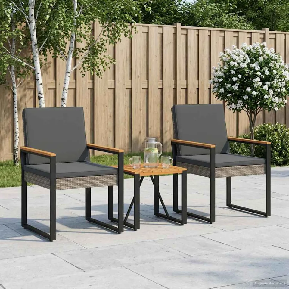 vidaXL Buitenmeubelset 3 st Grijs en Donkergrijs poly rattan, foto 3