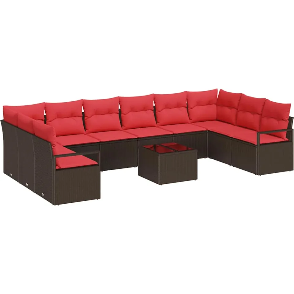 vidaXL Bankstel 11 st Bruin poly rattan
