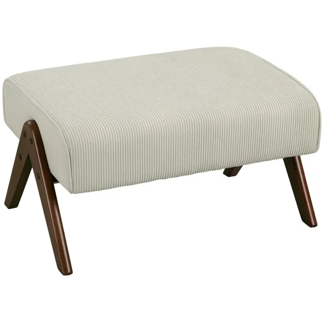 Archi Voetenbank - Poef - Hocker met Gevoerde Zitting - Beige - Houten Poten - 69 x 47 x 36 cm - Kruk voor Woonkamer, Slaapkamer & Hal