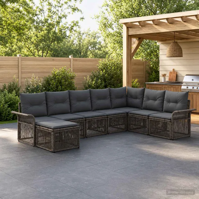 vidaXL Tuinbankenset 8 st 8-zits Grijs poly rattan