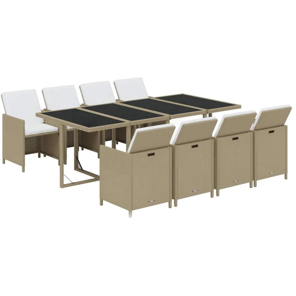 vidaXL 9-delige Tuinset met kussens poly rattan beige