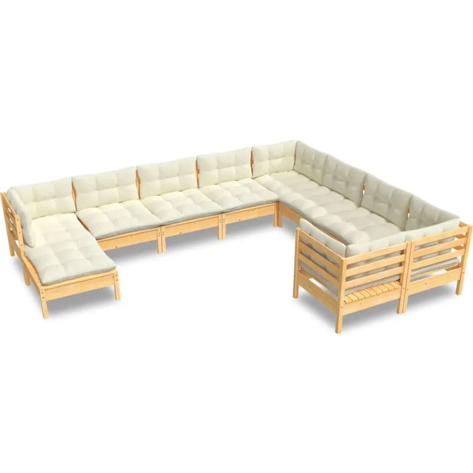 vidaXL 10-delige Loungeset met crèmekleurige kussens grenenhout, foto 4