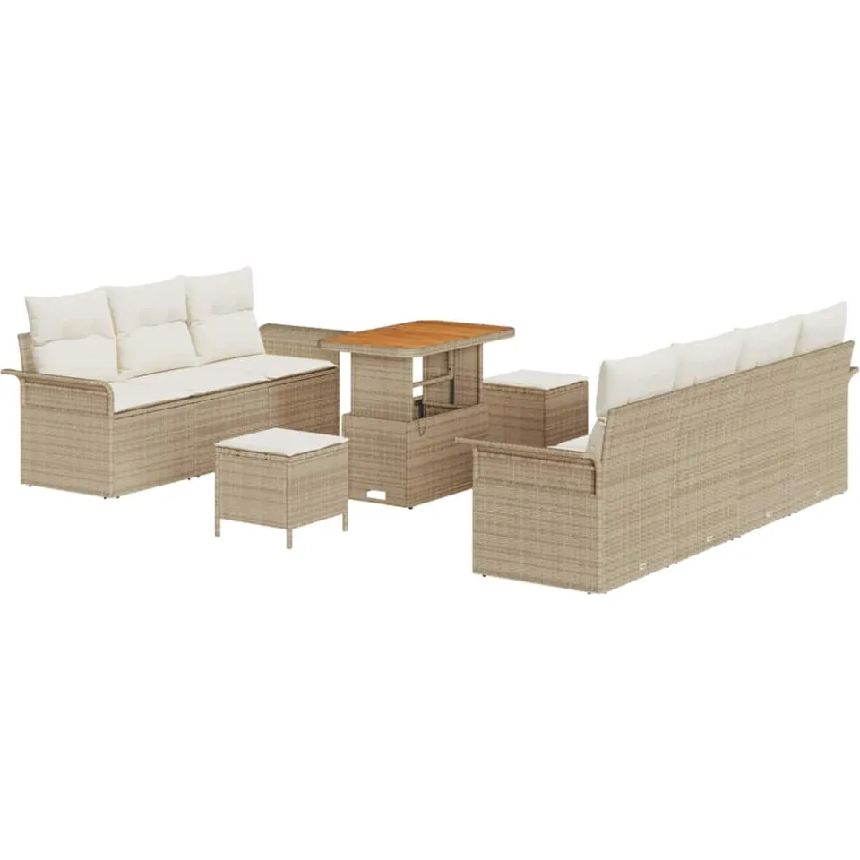 vidaXL Tuinbankenset 10 st Beige poly rattan