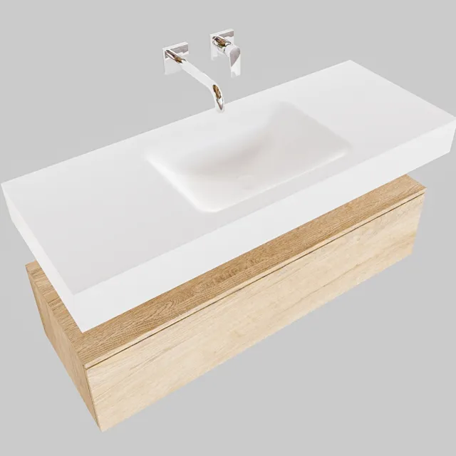 Boss & Wessing Badmeubel Ibiza 120 cm Washed Oak Spoelbak Dubbel Mat Wit (2 kraangaten)