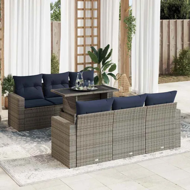 vidaXL 7-delige Loungeset met kussens poly rattan acacia grijs, foto 2