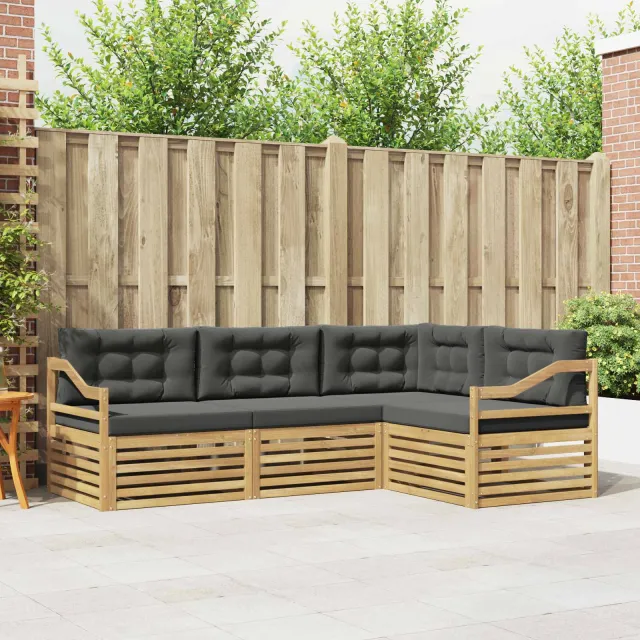 vidaXL Buiten bankenset 4 st 4-zits Wit en antracietkleurig Polyester Bruin