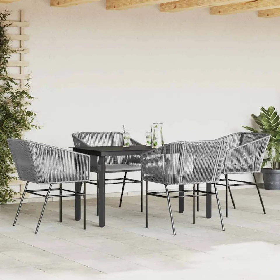 vidaXL 5-delige Tuinset met kussens poly rattan glas grijs, foto 2