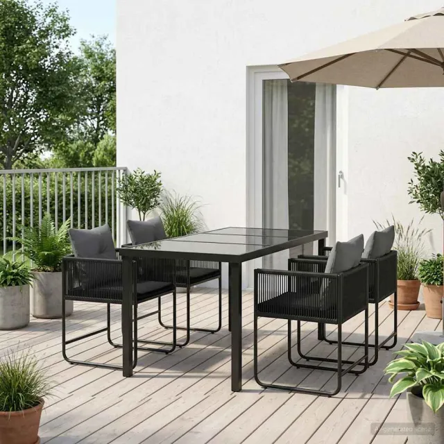 vidaXL Tuin eettafelset 5 st Zwart en Anthraciet poly rattan