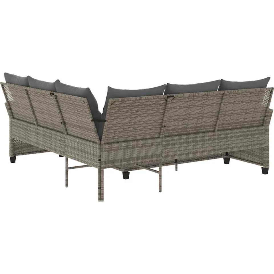 vidaXL Loungebank met kussens L-vormig poly rattan grijs, foto 4