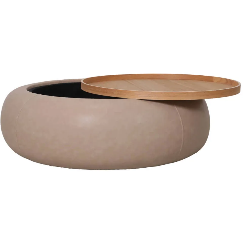 Giga Meubel Salontafel Draby - Taupe/Naturel - Met Opbergruimte - Ø102cm, foto 3