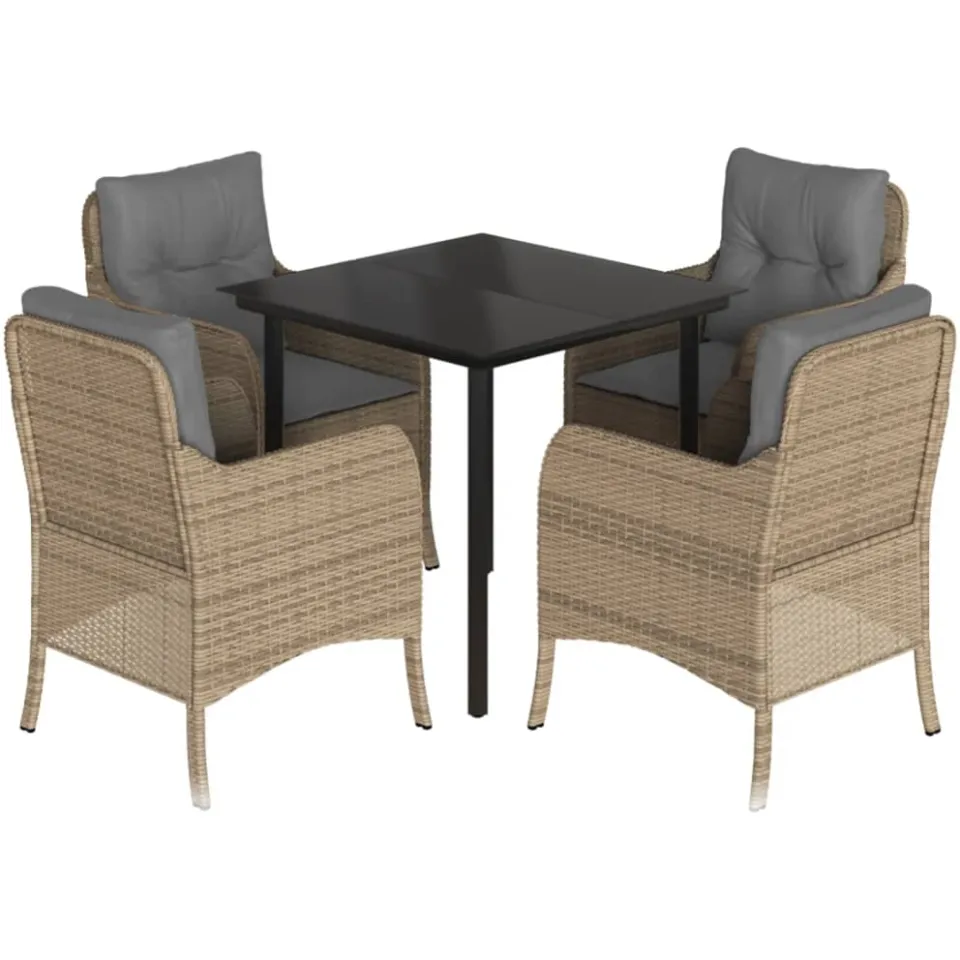 vidaXL 5-delige Tuinset met kussens poly rattan beige, foto 3