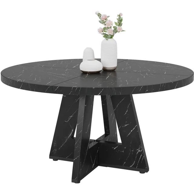 Tribesigns Ronde Eettafel - Keukentafel - 120 x 120 x 75 cm - Eetkamertafel Voor 4 Personen - Tafel met Houten Tafelblad en Poten - Gemarmerd Zwart