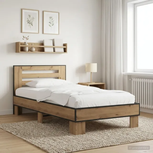vidaXL Bedframe met Hoofdeinde Artisanaal eiken 80 x 200 cm Bruin
